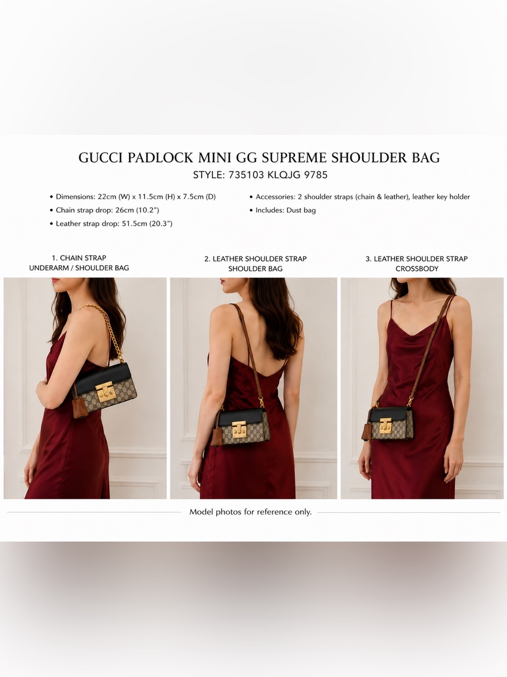 Gucci Brown/Black GG Supreme Canvas Crossbody with Gold Lock - Picture 16 of 16